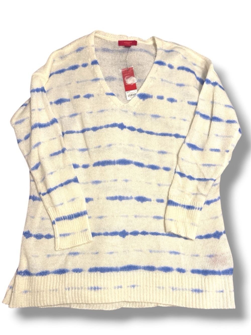 Jennifer Lopez Blue & Cream V-Neck Tie-Dye Sweater size XL